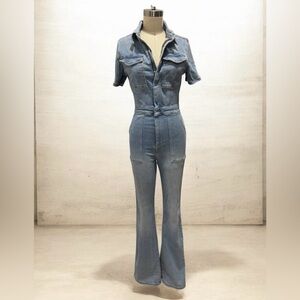 Good American Zara Light Blue Denim Jumpsuit